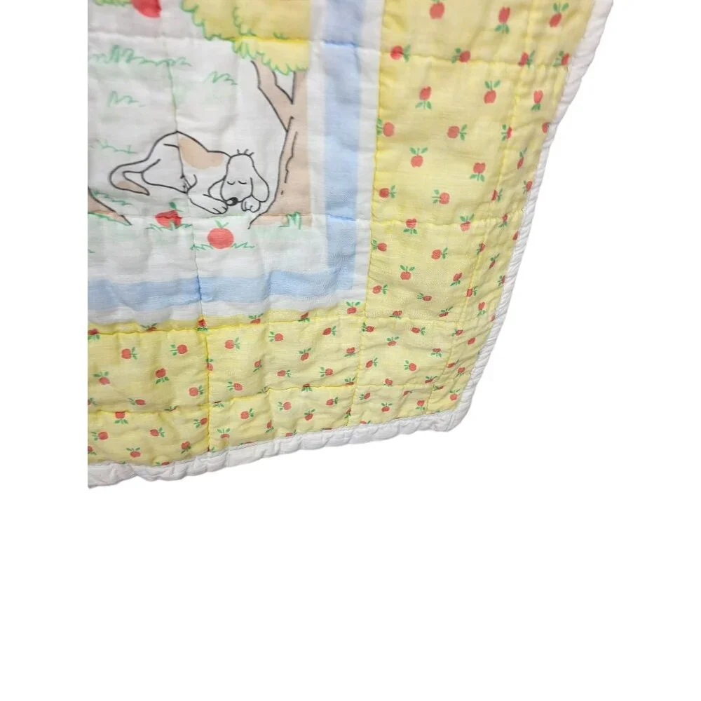Vintage Sesame Street Baby Quilt 42x32 Handmade Farm Theme Yellow Floral Backing